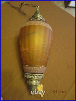 Vintage Hanging Brown Glass Swag Pendant Lamp Chain Works Nice Colors Light