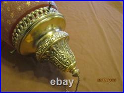 Vintage Hanging Brown Glass Swag Pendant Lamp Chain Works Nice Colors Light