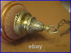 Vintage Hanging Brown Glass Swag Pendant Lamp Chain Works Nice Colors Light