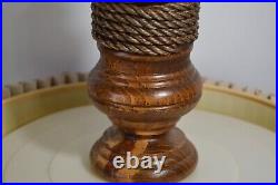 Vintage Hanging Ceiling Light Lamp Nautical Wood Base Metal Chain Crimped Shade
