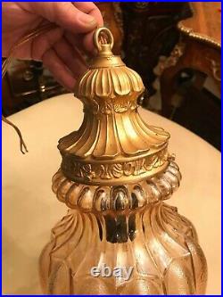 Vintage Hanging Chain Lamp w. Big AMAZING Crystal Pendant Glass