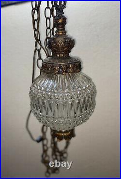 Vintage Hanging Cut Glass Swag Lamp MCM Hollywood Regency Fredrick Ramond 1963
