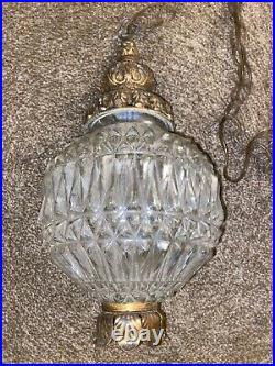 Vintage Hanging Cut Glass Swag Lamp MCM Hollywood Regency Fredrick Ramond 1963