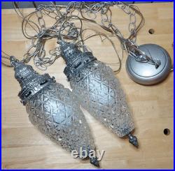Vintage Hanging Double Pendant Pineapple Diamond Cut Glass Light Swag Chain MCM
