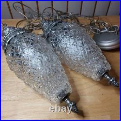 Vintage Hanging Double Pendant Pineapple Diamond Cut Glass Light Swag Chain MCM