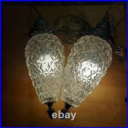 Vintage Hanging Double Pendant Pineapple Diamond Cut Glass Light Swag Chain MCM