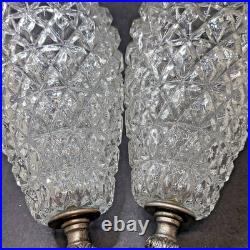 Vintage Hanging Double Pendant Pineapple Diamond Cut Glass Light Swag Chain MCM