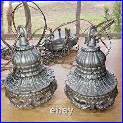 Vintage Hanging Double Pendant Pineapple Diamond Cut Glass Light Swag Chain MCM