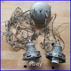 Vintage Hanging Double Pendant Pineapple Diamond Cut Glass Light Swag Chain MCM