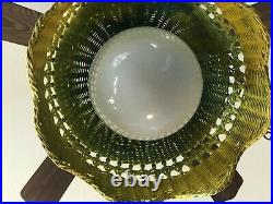 Vintage Hanging Glass Globe Swag Light/Lamp Pendant w Wicker Rattan Tulip Shade