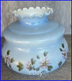 Vintage Hanging Hurricane Lamp Painted Floral Blue Shade 3 Way Ceiling Fixture
