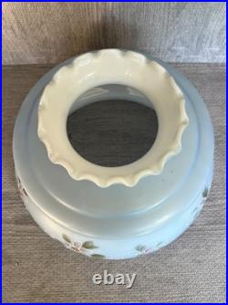 Vintage Hanging Hurricane Lamp Painted Floral Blue Shade 3 Way Ceiling Fixture