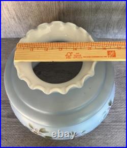 Vintage Hanging Hurricane Lamp Painted Floral Blue Shade 3 Way Ceiling Fixture