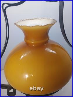 Vintage Hanging Hurricane Swag Lamp Light Fixture White/Caramel & Floral Design