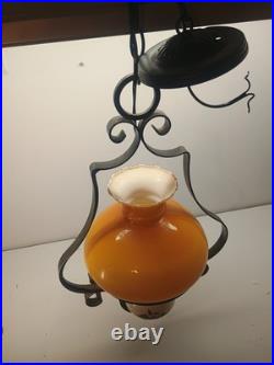Vintage Hanging Hurricane Swag Lamp Light Fixture White/Caramel & Floral Design