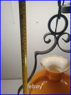 Vintage Hanging Hurricane Swag Lamp Light Fixture White/Caramel & Floral Design