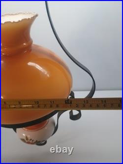 Vintage Hanging Hurricane Swag Lamp Light Fixture White/Caramel & Floral Design