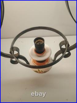 Vintage Hanging Hurricane Swag Lamp Light Fixture White/Caramel & Floral Design