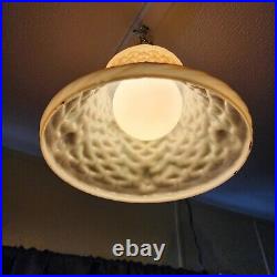 Vintage Hanging Lamp Brass & Glass ROSES Plug In 15' Cord Swag Light Chandelier