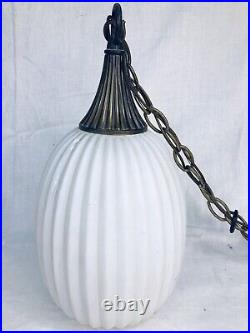 Vintage Hanging Lamp Chandelier Art Deco Ribbed Glass MCM Ceiling Fixture