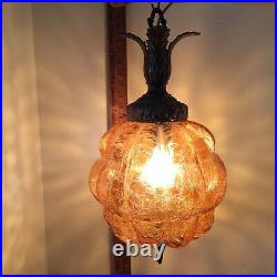 Vintage Hanging Lamp Hollywood Regency Glam Swag Retro Mid Century Glass Brass