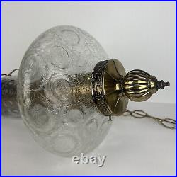Vintage Hanging Lamp Hollywood Regency Swag Crackle Glass Mid Century XL 24IN