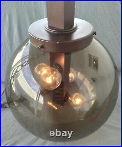 Vintage Hanging Lamp Mid Century Swag Smoked Glass Globe Chain Plugged Outlet