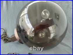 Vintage Hanging Lamp Mid Century Swag Smoked Glass Globe Chain Plugged Outlet