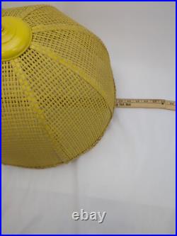 Vintage Hanging Lamp Shade Mid Century Yellow Woven Rattan Basket No Wiring