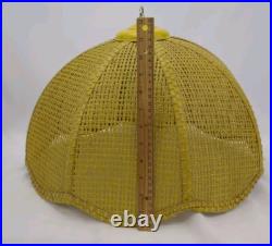 Vintage Hanging Lamp Shade Mid Century Yellow Woven Rattan Basket No Wiring