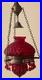 Vintage Hanging Lamp With Quilted Cranberry Shade, & Prisms. Great Condition