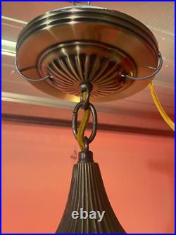 Vintage Hanging Lamp With Quilted Cranberry Shade, & Prisms. Great Condition