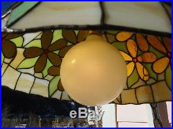 Vintage Hanging Leaded Stained Slag Glass Flower Pendant Swag Lamp Shade Light