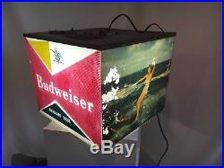 Vintage Hanging Light Bar Decor Lamp Budweiser Beer Sign Women Waterskiing Works