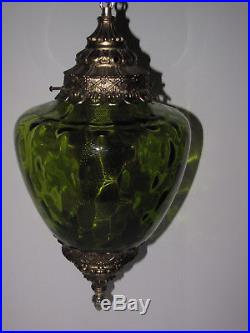 Vintage Hanging Light Lamp Swag Green Glass Retro