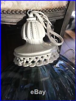 Vintage Hanging Light Swag Lamp Blue Glass Globe working rare awesome
