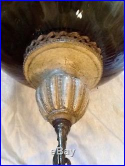 Vintage Hanging Light Swag Lamp Clear Smoky Gray Glass Globe 1960s Mid Century