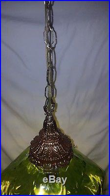 Vintage Hanging Light Swag Lamp Green Glass Globe Retro RD DERO Enterprises 1974