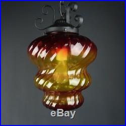 Vintage Hanging Light Swag Lamp Red & Yellow Globe Glass MCM Mid Century Modern