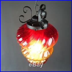 Vintage Hanging Light Swag Lamp Red & Yellow Globe Glass MCM Mid Century Modern