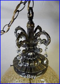 Vintage Hanging Light Swag Lamp Textured Glass Retro MCM Hollywood Regency Nice