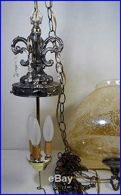 Vintage Hanging Light Swag Lamp Textured Glass Retro MCM Hollywood Regency Nice