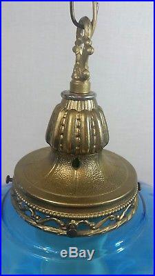 Vintage Hanging Light Swag Lamp blue Glass Globe 60s EF & EF INDUSTRIES INC