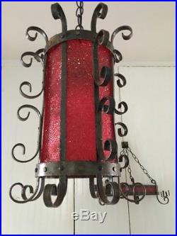 Vintage Hanging Light & Wall Candle Lamp Wrought Iron Gothic Spanish Revival