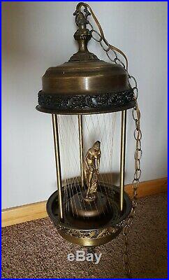 Vintage Hanging Oil Rain Lamp Motion Nude Lady Greek Goddess 1970s Brass 30 inch