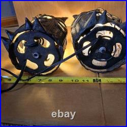 Vintage Hanging Owl Lamps Pair Cast Iron Swag Lights Rustic Gothic Cabin Decor