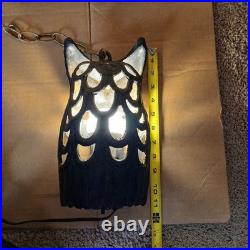 Vintage Hanging Owl Lamps Pair Cast Iron Swag Lights Rustic Gothic Cabin Decor
