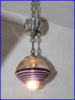 Vintage Hanging Pendant Designer Fixture Lamp Light Cobalt Blue Art Glass Chrome