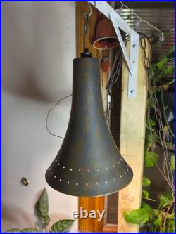 Vintage Hanging Pendant Lamp Dark Blue and Brown Brass Patina Effect Bell Shape