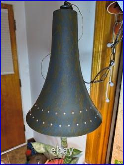 Vintage Hanging Pendant Lamp Dark Blue and Brown Brass Patina Effect Bell Shape